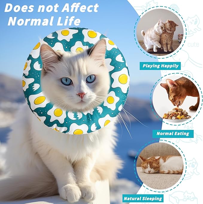 Soft Cat Cone Collar, Cute Cats Recovery Collar Suitable for Small, Medium, Large cat,Elizabethan Neck Collar for Cats After Surgery (Poached Egg, Medium)