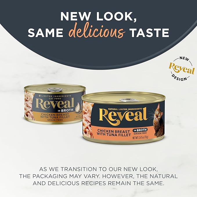 Reveal Natural Wet Canned Cat Food, Limited and Natural Ingredients, Grain Free, High Protein with No Artificial Additives, Chicken Breast with Tuna in Broth (24 x 2.47 oz Cans)