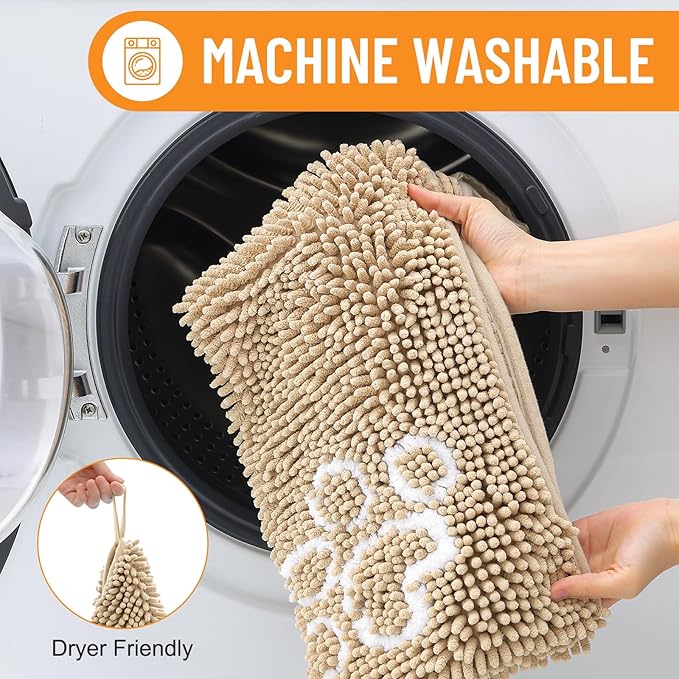 Smiry Chenille Dog Drying Towel, Extra Absorbent Bath Towel for Mud Dogs, Ultra Soft Quick Dry Pet Wash Mitt for Bathing, Grooming and Post-Walk Cleaning (31x13 Inches, Beige)
