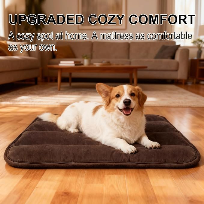 Dog Crate Pad, Ultra Soft & Anti-Slip Kennel Mat, Secure Fit for Metal Crates & Dog Cages, Washable Cozy Bed for Small Medium Large Dogs (Dark Brown, M(28"*16"*1.5"))