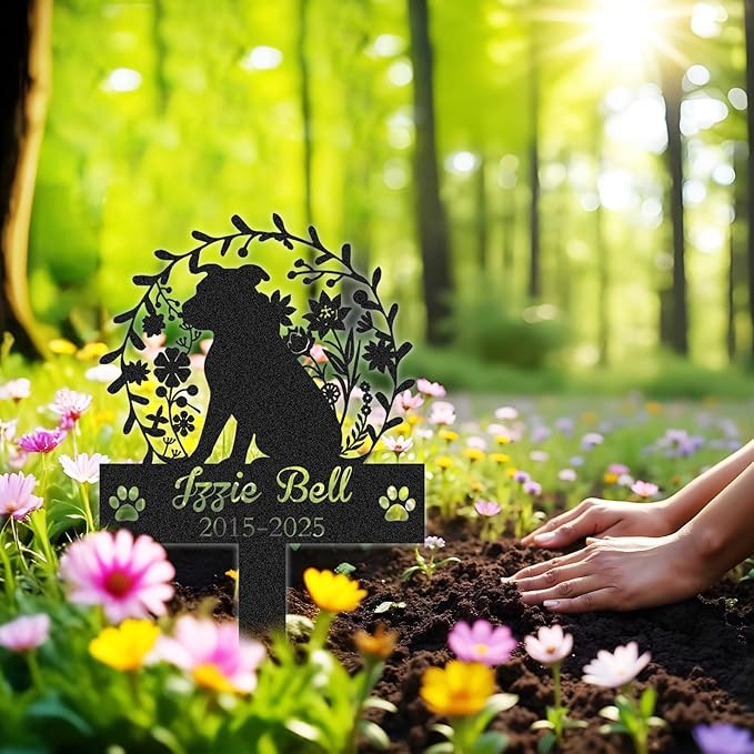Personalized Pet Graves Marker Dog, Custom Pet Headstone, Waterproof Memorial Plaques for Outdoor, Metal Cemetery Markers Yard Decor, Memorial Garden Stakes, Loss of Dog Sympathy Gift Color09