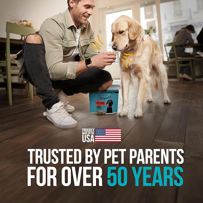 Stewart 100% Beef Liver Dog Treats, 2 oz Tub, ~45 Pieces, Freeze Dried Raw, Single Ingredient, 50% Protein Training Treats or Meal Topper, Grain Free, Gluten Free