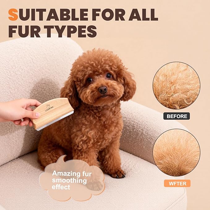 Deshedding Grooming Tool for Dogs, Cats & Horses, Pet Hair Brush, Works for Short & Long Haired Pets, Ergonomic Design Wood Groom Brush.