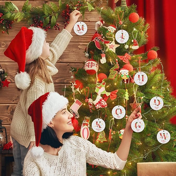 Name Ornaments for Christmas Tree, Custom Initial Monogram Snowman Ceramic Ornament for Kids Boys Girls, Monogrammed Christmas Ornaments 2026
