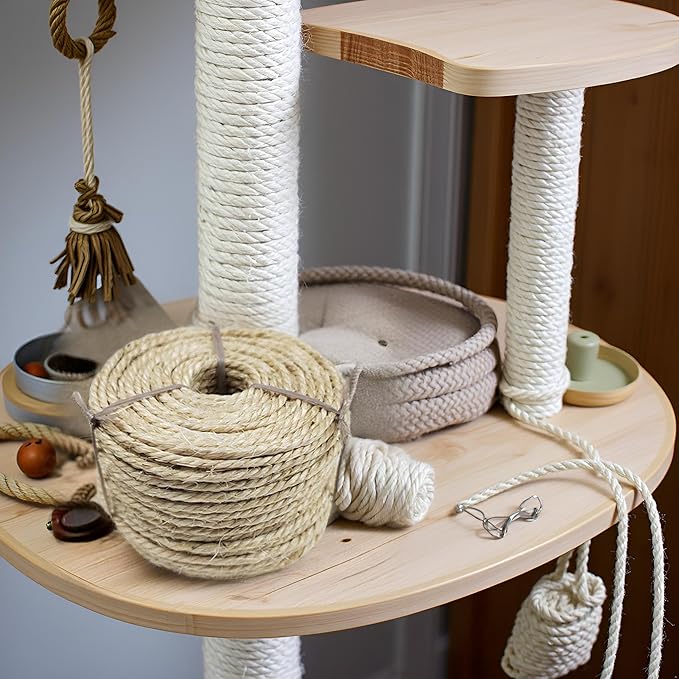 164 Feet Sisal Rope for Cat Tree & Scratching Post Replacement, 1/4 Inch Scratcher Rope to Refresh Cat Furniture, Durable Cat Scratching Rope