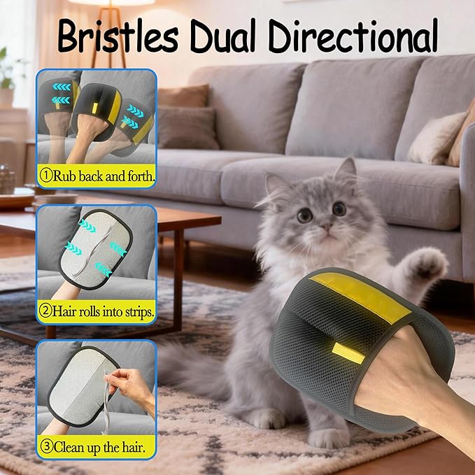 Pet Hair Removal Glove for Dogs & Cats, Reusable Magic Brush Electrostatic Pet Hair Remover Tool for Couch, Carpet, Clothes, Newly Upgraded (Black-Yellow Large 1-Pack)