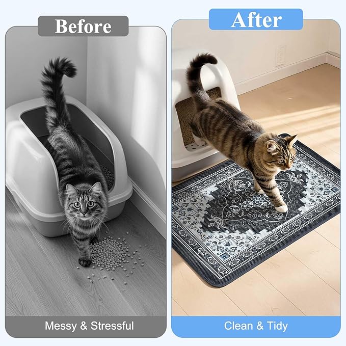 Unicorn Catcher 33X22in Cat Litter Mat Machine Washable Soft 3D Air Mesh Litter Box Rug Non-Slip Backing Quick Dry Scatter Control for Paws,Black
