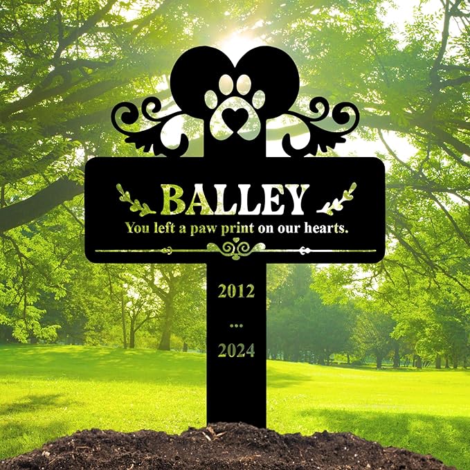 Custom Pet Name Metal Cross Grave Marker with Wings, Personalized Dog Memorial Plaque for Cemetery Yard, Outdoor Garden Stake