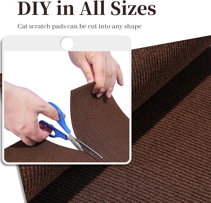 Cat Scratching Mat, Trimmable DIY Self-Adhesive Anti Scratch Furniture Protector, Climbing Wall Carpet, Couch Protector, Scratcher Scratching Pad Post Replacement (Brown, 118.1"x15.8")