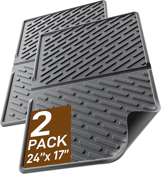 Cat Litter Mat with Grooves & Raised Edge, Urineproof/Waterproof, Litter Scattering Control, Easy to Clean & Recycle (24 * 17in-Black-2 Pack)