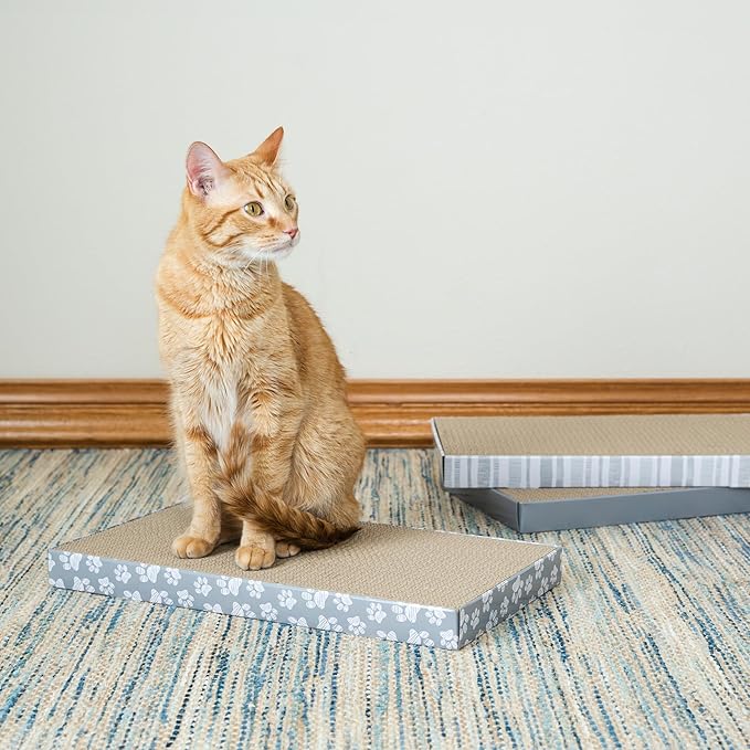 Kitty City Cat Scratcher– 3-Pack Durable Corrugated Cardboard Scratch Pads with Catnip – Double-Sided for Longer Use, Cat Claw Maintenance & Furniture Protection - Size: 10" x 18" - Grey & White