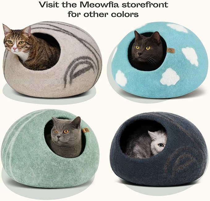 MEOWFIA Cat Cave – Premium Felt Cat Bed for Indoor Cats, Handmade Merino Wool (Pistachio, Medium)