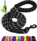 Taglory Rope Dog Leash 5 FT with Comfortable Padded Handle, Highly Reflective Threads Leash and Anti-Tangle Clip for Walking Medium Large Dogs, 1/2 inch, Black