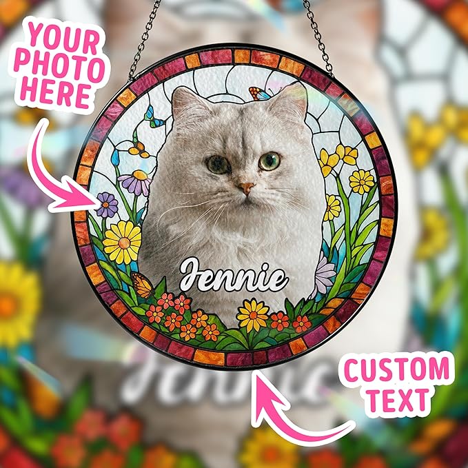 Custom Cat Portrait Art Suncatcher Stained Glass Remembrance Gift Pet Indoor Decor Window Hanging Dog Cat Bereavement Keepsake Loss of Pet