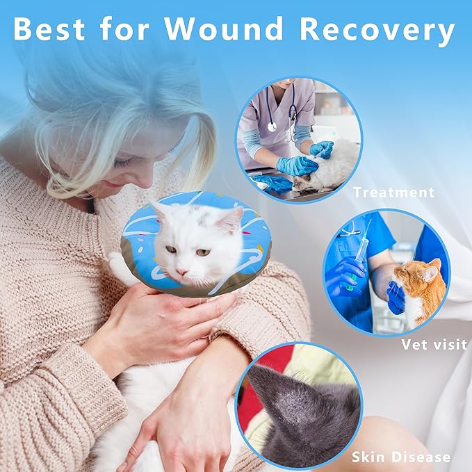 Seyezo Cat Cone Collar Soft, Adjustable Cat Recovery Collar Kitten Cones to Stop Licking, Cute Donut E Collar After Surgery, Cats Neck Pillow Elizabethan Cones of Shame (Waterproof Blue, Large)