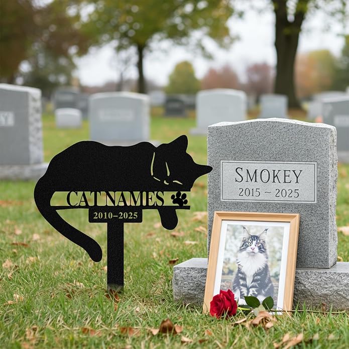Personalized Memorial Marker for Departed Feline Friends, Handcrafted Cat Grave Stone