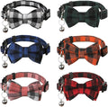 6 Pack Breakaway Cat Collar Bow Tie, Soft Plaid Kitten Collars with Bells Adjustable Buckle 8-12 in Quick Release for Small Pet