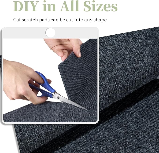 Cat Scratching Mat, Self-Adhesive Cat Scratch Furniture Protector, Trimmable DIY Cat Wall Climbing Carpet, Cat Couch Protector, Cat Scratching Pad Replacement (Dark Grey, 39.4"x15.8")