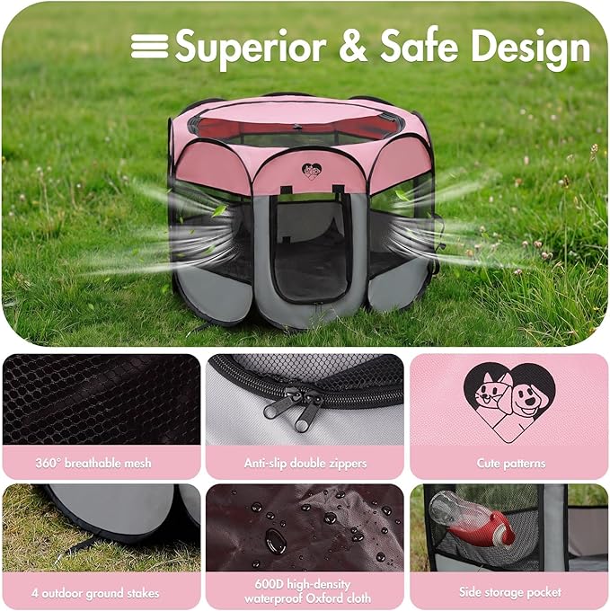 Dog Cat Playpen, Portable Foldable Dog Playpen Outdoor/Indoor Tent Crate Cage with Zipper Top Cover Door for Small Pet, Enclosed Dog Kennel for Kitten/Rabbit/Puppy