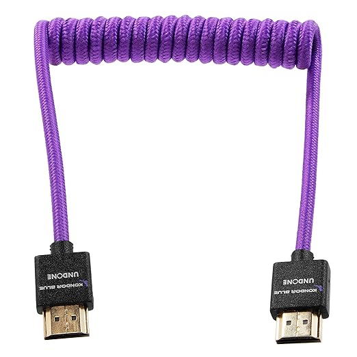 KONDOR BLUE x Gerald Undone | Ful HDMI 2.0 Type A Male to Male 12"- 24" Coiled Braided Cable | 4K 60Hz 18Gbps, HDR, 3D, Reinforced | for On-Camera Monitors & Recorders + More | Purple