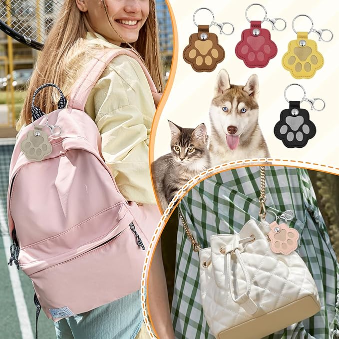 Pet Memorial Gifts for Dogs Cats, Leather Paw Print Pet Fur Keepsake Keychain, Cute Charm for Pet Lovers
