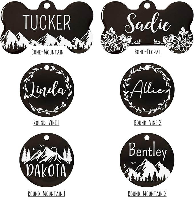 Ultra Joys Stainless Steel Pet ID Tag Dog Name Tags Personalized Front and Back Engraving, Customized Dog Tags and Cat Tag, Optional Engraved on Both Sides, Bone Tag with Mountain Design, Large
