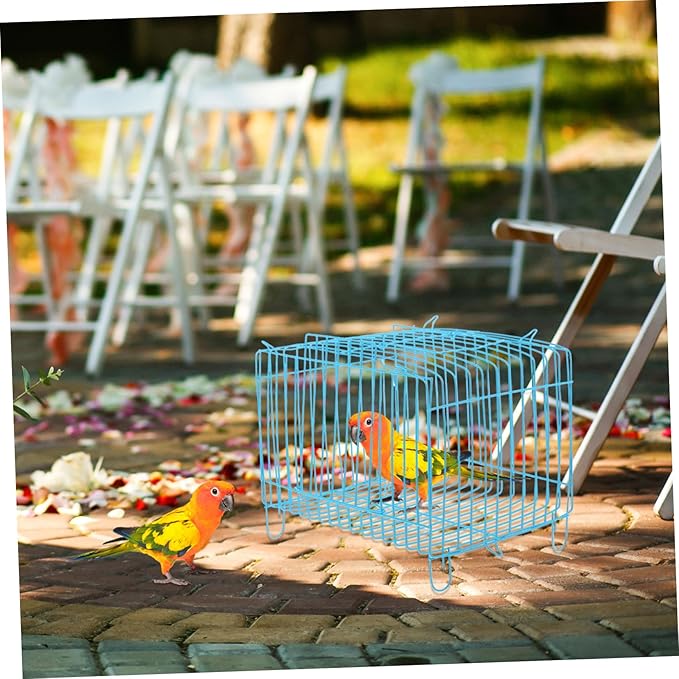 ORFOFE Portable Metal Bird Carrier Cage for Parakeets and Small Parrots Spacious Travel Crate with Lightweight Design Breathable and Stylish Blue Handheld Cage for Outdoor Use