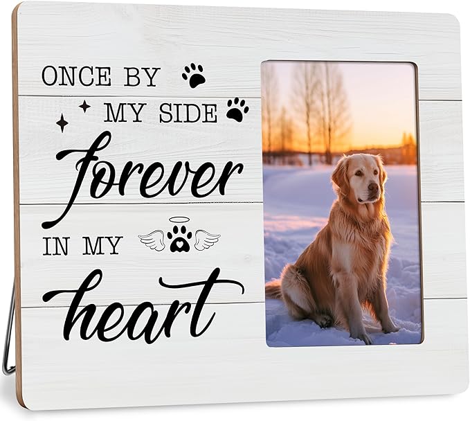 Pet Memorial Gifts for Dogs Sympathy, Loss of Dog Gift Picture Frame, Once by My Side Forever in My Heart Frames Fits 4x6 Photo