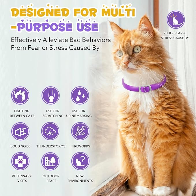 Calming Collar for Cats 4 Pack, Cat Pheromone Collar18 Inch Adjustable Rapid Effect, Breakaway Calming Collars120 Day Purple for Small, Medium Large Cat, Stress Relief & Anxiety Control for Cats