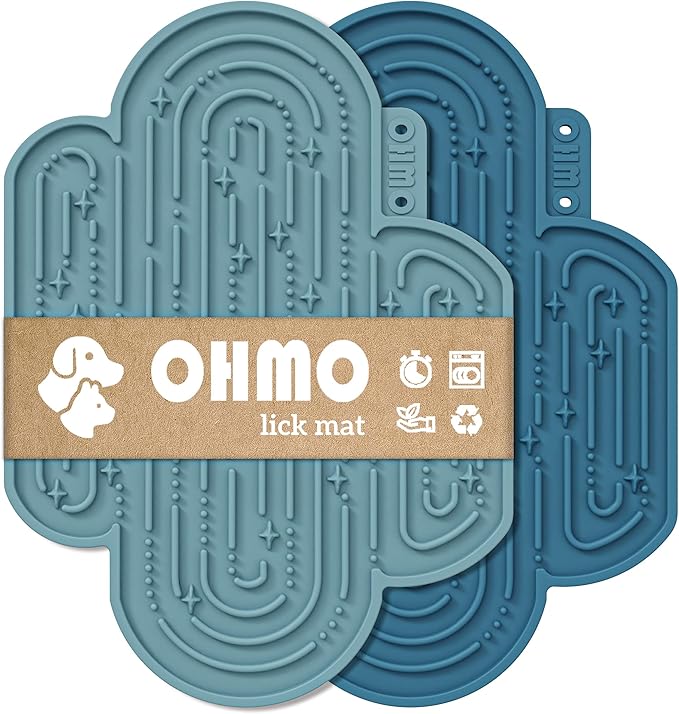 OHMO Lick Mat for Dogs and Cats Large(2 Pack) Cactus Design Easy to Clean Pet Slow Feeder with Suction Cups, for Anxiety Relief and Boredom Reduction