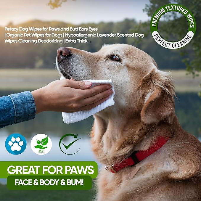400 Dog Wipes for Paws and Butt Ears Eyes | XL 8x8 Organic Pet Wipes for Dogs | Unscented Dog Wipes Cleaning Deodorizing | Extra Thick Paw Wipes for Dogs Cats Pets | Bonus Glove Wipes Included