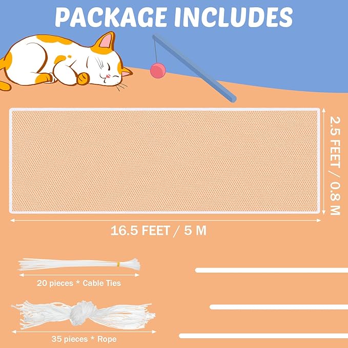 Shappy Balcony Net for Pets 16.5 ft x 2.5 ft Anti Fall Cat Dogs Netting Balcony Mesh Fence Net Screen Protection Crib Mesh for Pets Patios Stairway Clear Stair Banister Guard Apartment(White)