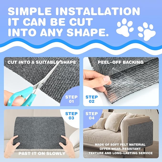 Cat Scratching Mat 78.7"x15.8" Self-Adhesive Cat Furniture Protector, Climbing Cat Scratch Pad for Cat Tree, Sofa, Wall, and Furniture DIY Protection (Dark Gray)