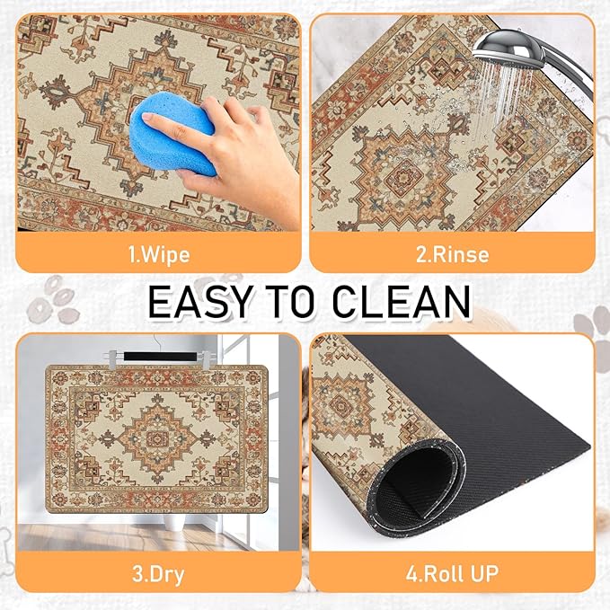 Pet Dog Food Mat - Absorbent Diatomite Dog Cat Feeding Mats for Food and Water, Anti Slip Dog Cat Bowl Placemat for Floors, Quick Dry Pet Dish Matts Supplies, Bohemia Style, 16 * 24in