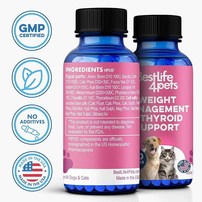 Weight & Thyroid Support for Dogs and Cats, Natural Solution for Hunger Control, Metabolism Support, Optimal Thyroid Function, Effective Dog & Cat Weight Loss, 400 Odorless, Tasteless Pills