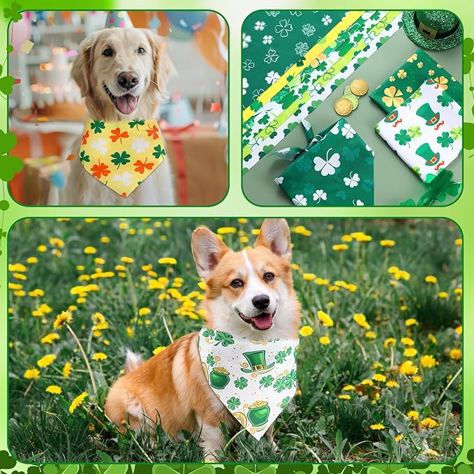 Sanwuta 120 Pcs St. Patrick's Day Dog Bandanas Bulk Shamrock Bandanas for Dogs St. Patrick's Day Adjustable Washable Pet Triangle Scarf Green Dog Scarf for Small and Medium Pets, 30 Styles