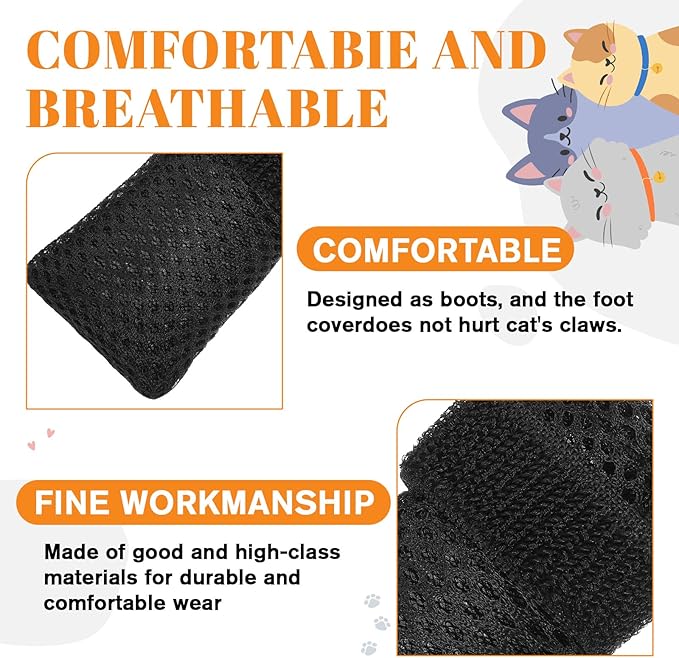 4 Pcs Adjustable Cat Claw Protectors Covers Cat Mittens to Prevent Scratching Mesh Breathable Cats Shoes Kitten Shoes Socks Booties Anti Scratch Kitten Foot Covers for Pet Bathing (Black, XL)