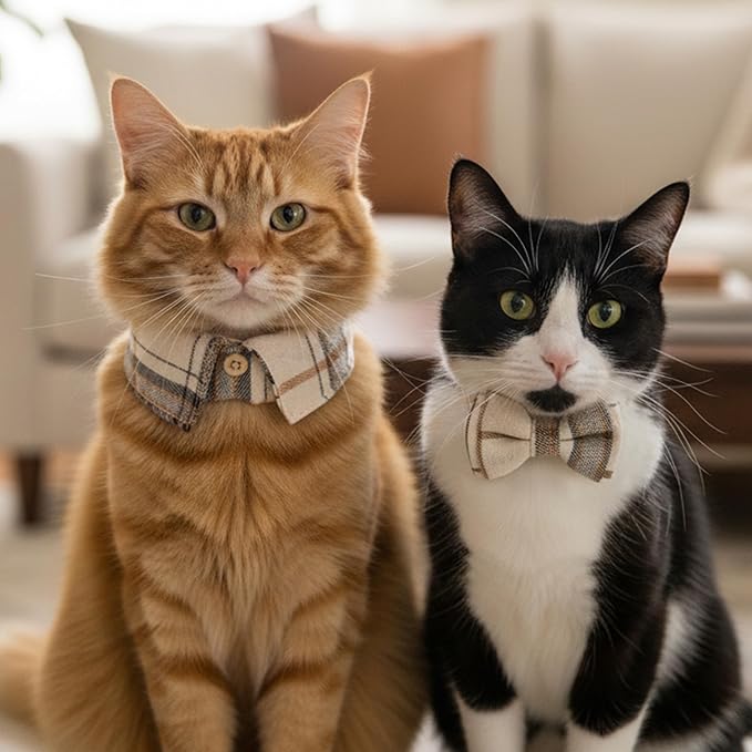 Breakaway Cat Collars - Bow Tie Cute Cat Collar with Bells for Girl Boy Cats, Puppy - Plaid Soft Adjustable Pet Collars Cat Accessories