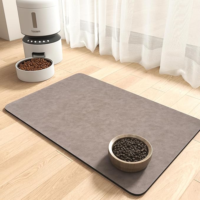 MontVoo-Absorbent Pet Feeding Mat-No Stains Pet Mat for Food and Water Bowl-Quick Dry Cat & Dog Food Mat Water Dispenser Mat-Pet Supplies Mat-Dog Water Bowl Mat for Messy Drinker,（Brown,16"x24"）