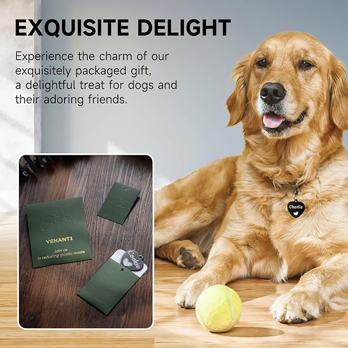 YEHANTI Dog Tags Engraved for Pets - Personalized Dog Tags with Lovely Icons, Durable Stainless Steel Pet ID Tags for Small Large Dogs Cats, Heart Custom Dog Name Tags Engraved on Both Sides, Large