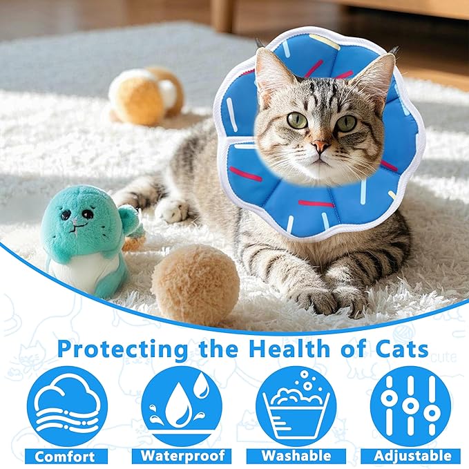Soft Adjustable Cat Cone Collar, Comfortable Cat Recovery Collar Suitable for Various Types of Cats,Elizabethan Neck Protective Collar for Cats After Surgery (Blue Stripe, X-Small)
