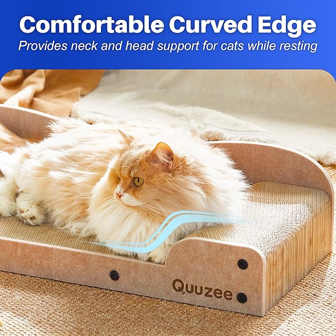 26-Inch Large Cat Scratcher Lounger Bed, Durable Cat Scratching Pad, Cat Scratch Board for Indoor Cats, Corrugated Cardboard Cat Scratcher Bed to Lounge and Scratch, Furniture Protector, Beige
