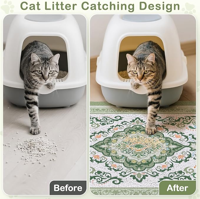 Unicorn Catcher Cat Litter Mat 40" x 30" Non-Slip Litter Box Mat Washable Litter Catcher Mat for Litter Box Indoor Food Mat Supplies Essentials, DarkSeaGreen