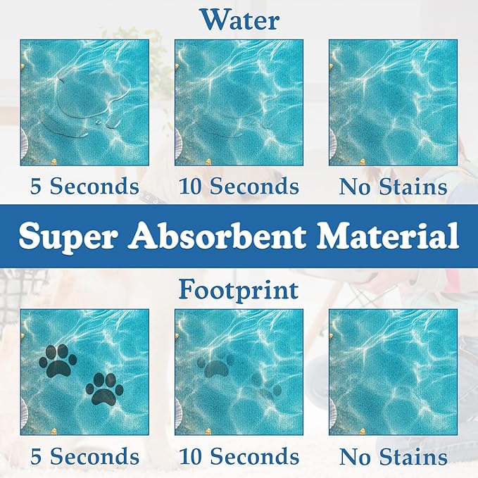 Starfish Seashell on Beach Pet Feeding Mat for Floors–Christmas Stocking Absorbent Quick Dry Dog Cat Bowl Mat for Food and Water, Non Slip Waterproof Base, Mess-Free Feeding Accessories 12"x20"
