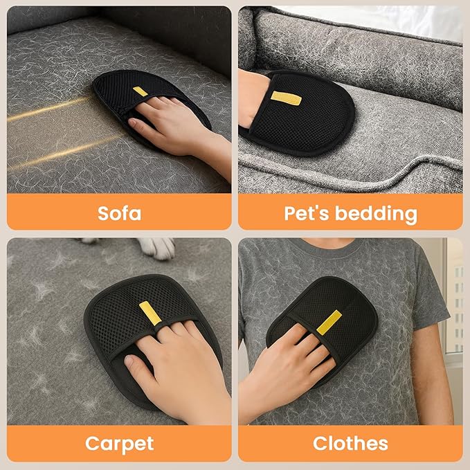 Pet Hair Removal Glove, Double-Sided Cleaning Mitt, Black and Gray, Mesh Material, for Pets, Furniture, Carpet, Sofa