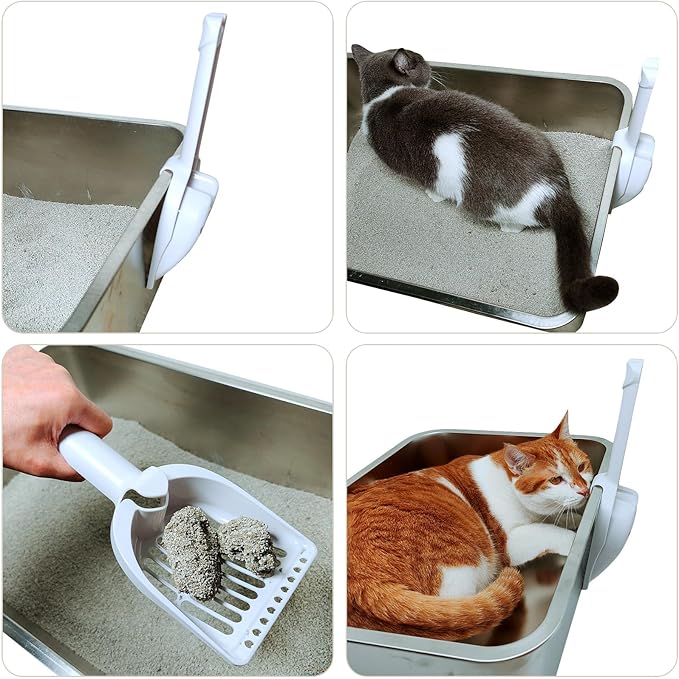 2 Pack Large Cat Litter Scoop Set with Bee-Shaped Wand Toy Refill, Heavy Duty Cat Scooper for Litter Box with 7mm Wide Large Holes, Long Handle & Hanging Hook, Kitty Litter Box Cleaning Tool