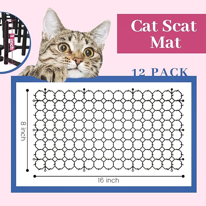 Hmyomina 16 x 8 Inch Scat Mat for Cats, 12 Pack Cat Scat Mat with Spikes - Deterrent Mat for Cats and Dogs - Cat Deterrent Outdoor & Indoor