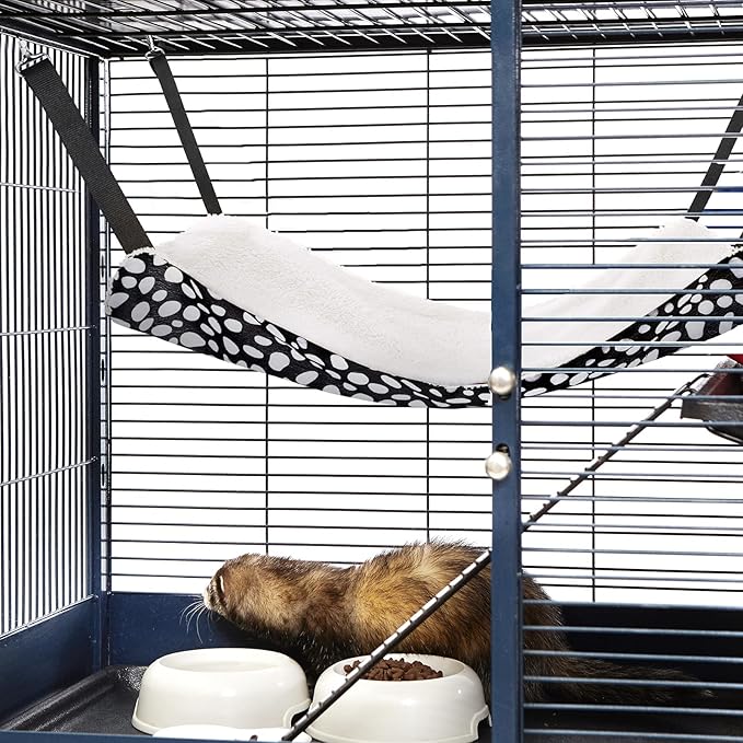 Jetec 2 Pieces Reversible Cat Hanging Hammock Soft Breathable Pet Cage Hammock with Adjustable Straps and Metal Hooks Double Sided Hanging Bed for Small Dogs Rabbits(Leopard and Dot,L)