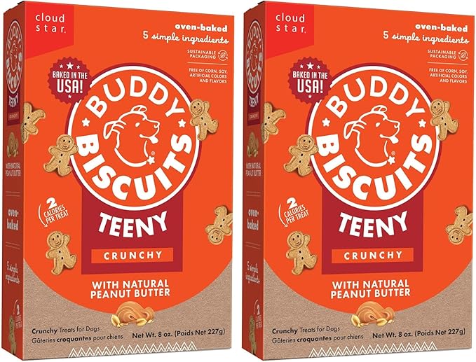 Buddy Biscuits 8 oz Box of Teeny Crunchy Dog Treats Made with Natural Peanut Butter,(Pack of 2)