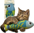 Caroline's Cats Refillable Catnip Pouch Cat Kicker Toys with Crinkle Sound Inside, Interactive Fish Toy for Cats, Plush Indoor Cat Nip Kitty Kick Sticks, Comfort Pillow for Kittens, 9.5 Inches